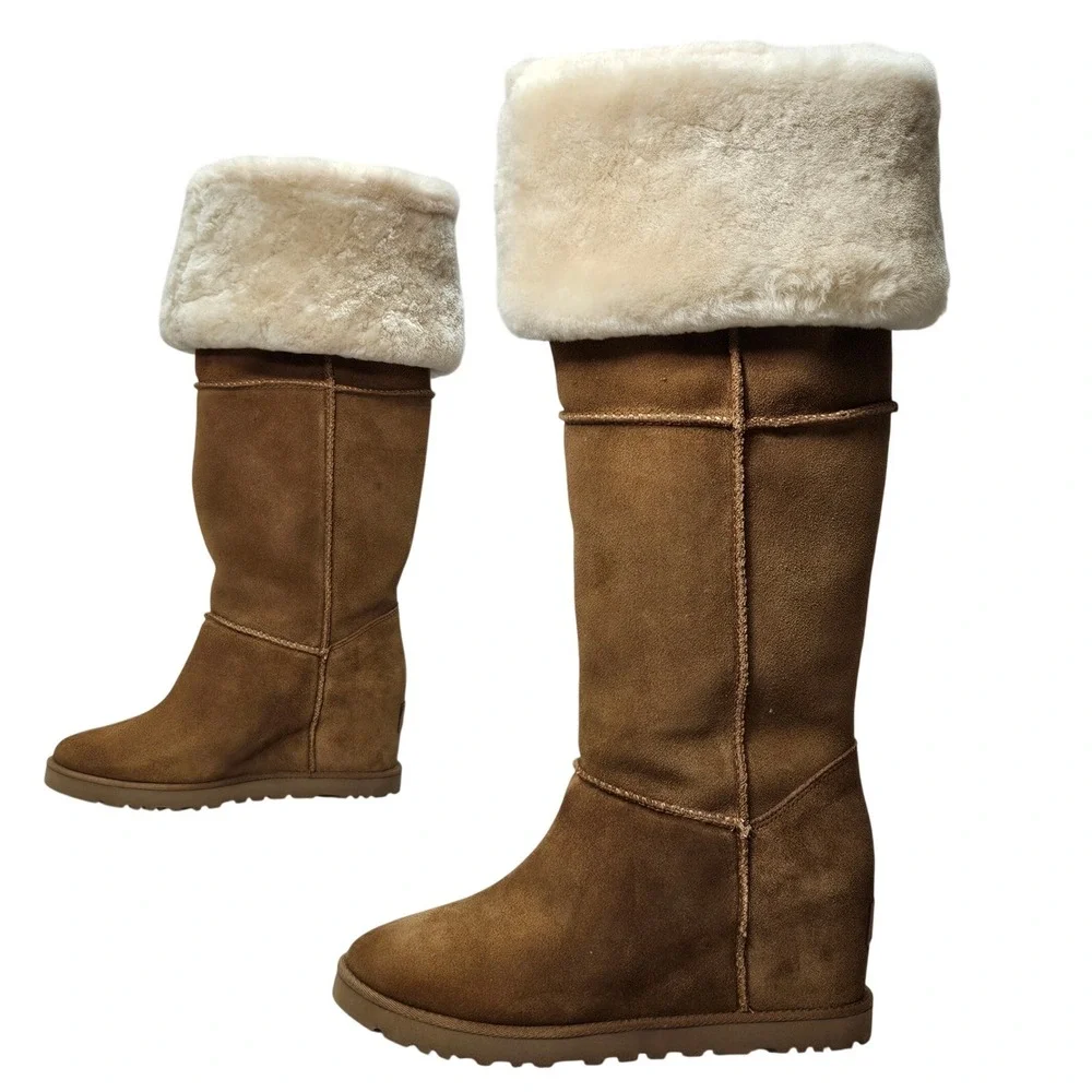 UGG Classic‎ Femme Over the Knee Wedge Boots Chestnut Suede 1104610 Womens 6